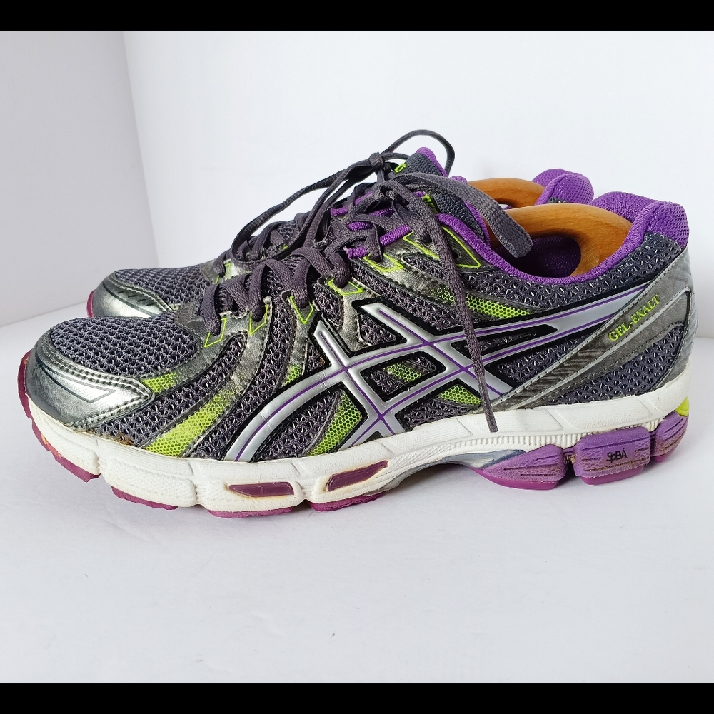 šš Asics Gel Exalt Sneakers Athletic Leather Shoes Purple Green Womens 9 Gray - Picture 12 of 12